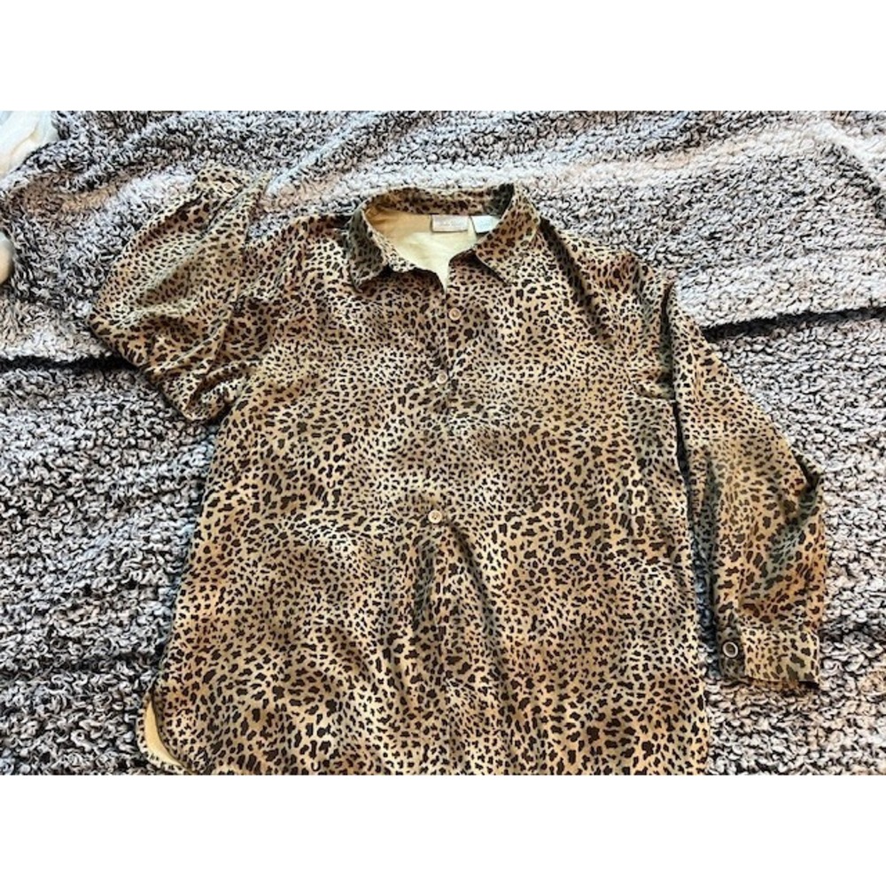 Studio Works Leopard Animal‎ Print Ladies Button Up Blouse Long Sleeve L
